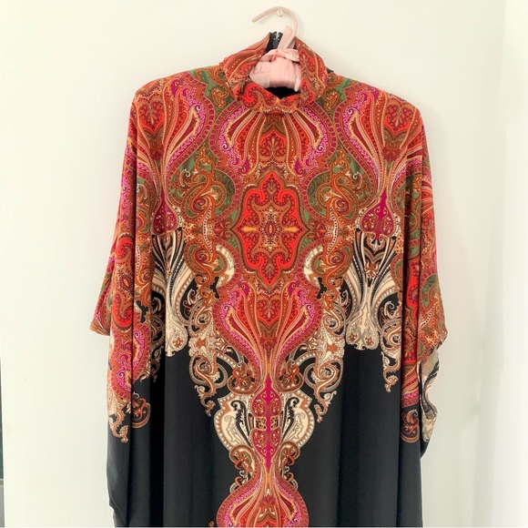 BIDDELL NWT Paisley Retro Print Kaftan Style Black Maxi Dress - Picture 3 of 6